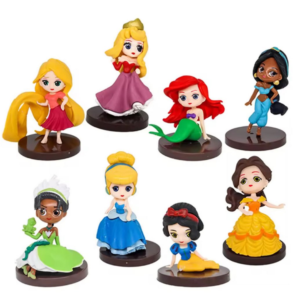 Kit 08 Miniaturas Bonecas Princesas Disney Brinquedo Decoração