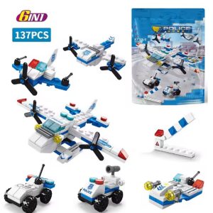 Kit Mini Blocos Montar 137pcs Polícia Avião Carro Barco 6 em 1