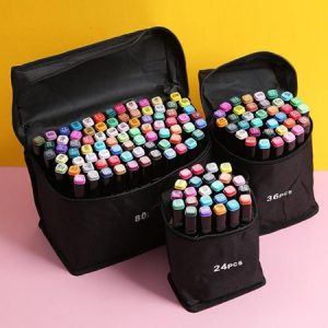 Kit Canetinhas com Estojo Caneta Marcadora Ponta Dupla