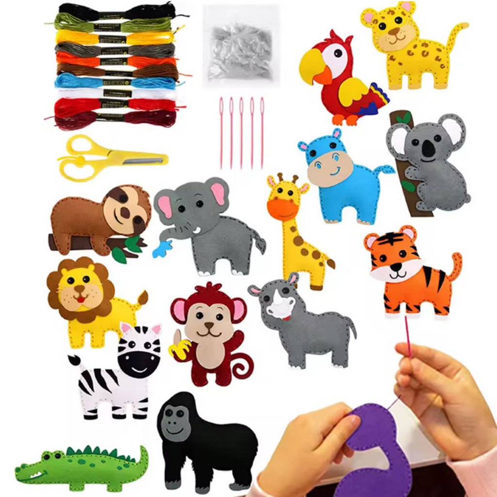 Kit 10 Animais Selvagens Costura Mágica Brinquedo Infantil