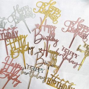 Kit 10 Topo de Bolo Acrílico Happy Birthday Espelhado Aniversários Festas Decoração Confeitaria