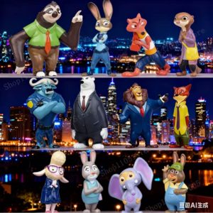 Kit 12 Bonecos Zootopia Disney Animais Figura de Ação Coleção