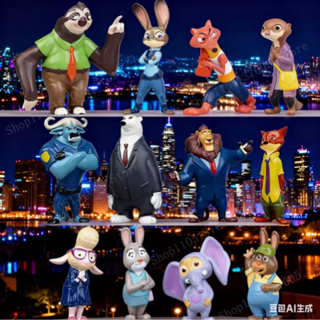 Kit 12 Bonecos Zootopia Disney Animais Figura de Ação Coleção