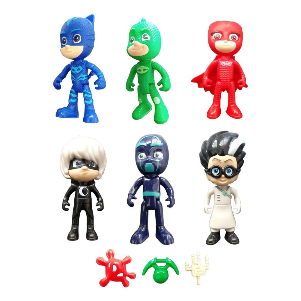 Kit 6 Miniaturas Bonecos Pj Masks Heróis de Pijama Brinquedo