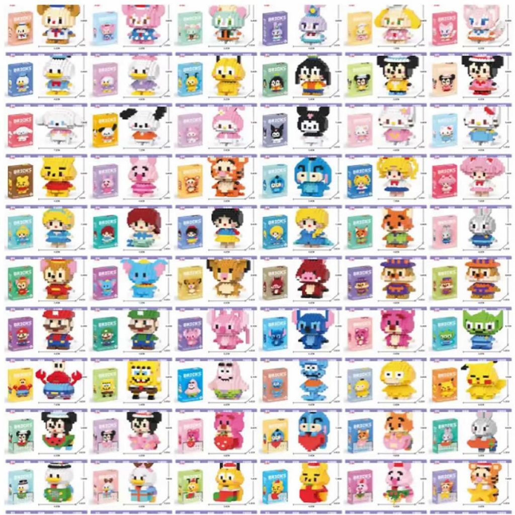 Mini Blocos de Montar Personagens Desenho Animado Bricks