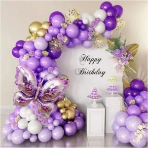 Kit 119 pcs balões bexigas aniversario temático borboleta