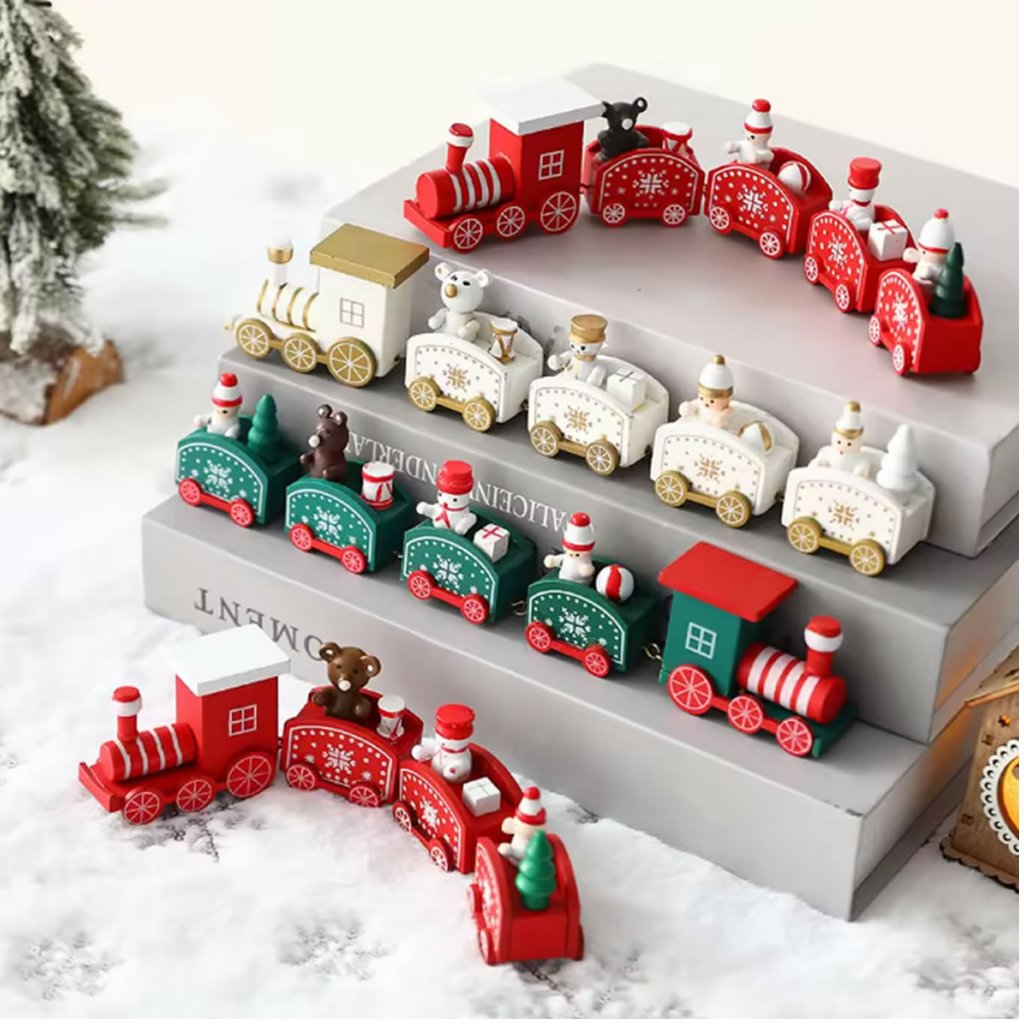 Trem de Madeira Decoração de Natal Ornamento Mesa Natalino