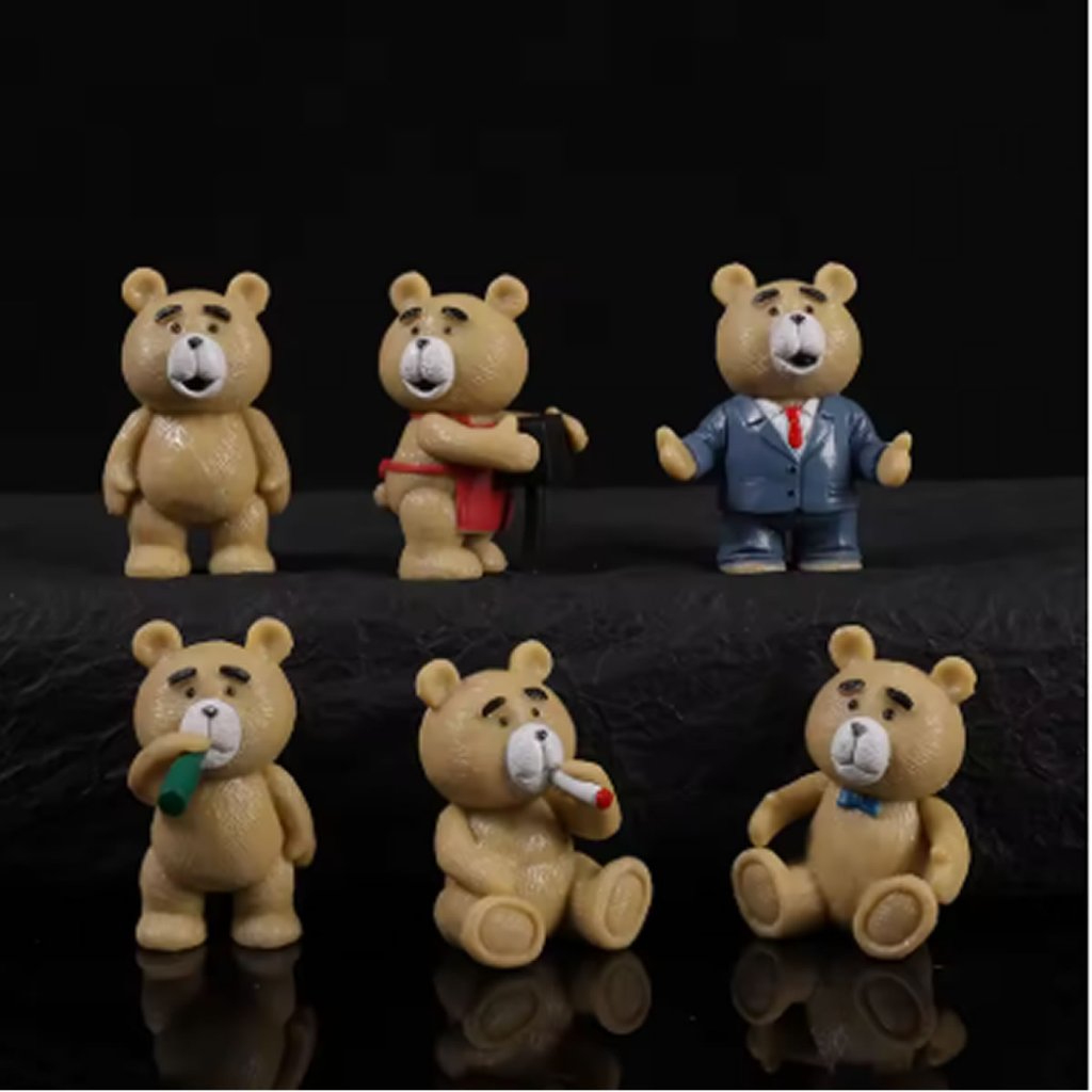 Kit 06 Miniaturas Urso Teddy Figura Bonecos Brinquedo