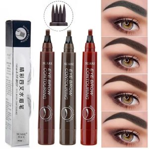 Kit Lápis de Sobrancelha Líquido Caneta 4D 4 Pontas Longa Duração