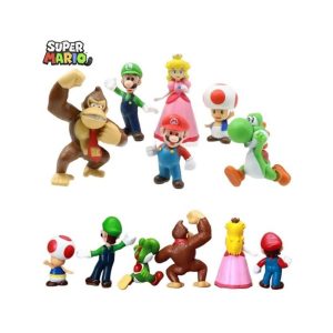 Kit 6 Bonecos Super Mario Bros Luigi Miniatura Personagens