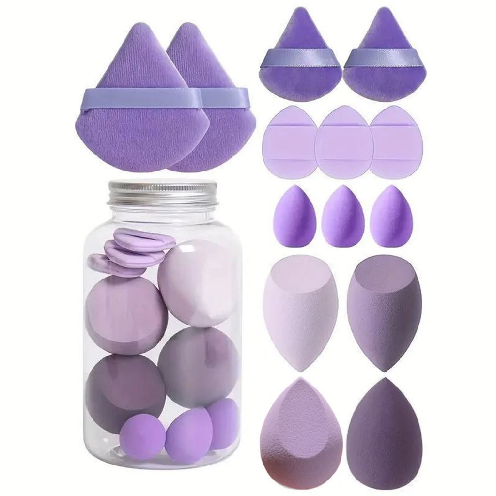 Kit 14 Esponjas de Maquiagem + Recipiente de Armazenamento