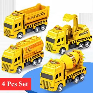Kit 04 Miniaturas Caminhão Fricção Baú Basculante Betoneira