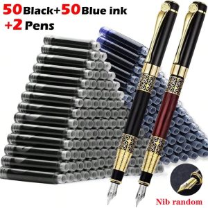 Kit 02 Caneta Tinteiro Metal + 100 pcs Refis Designer Chinês