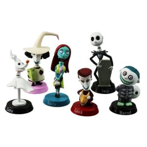 Kit 6 Miniaturas O estranho Mundo de Jack Esqueleto Bonecos Brinquedo Tim Burton