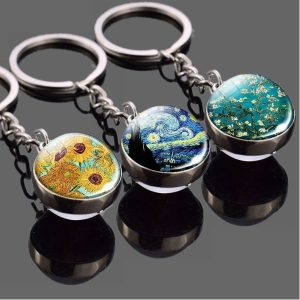 Chaveiro de Bola Vidro Planeta Universo Pintura Van Gogh Arte