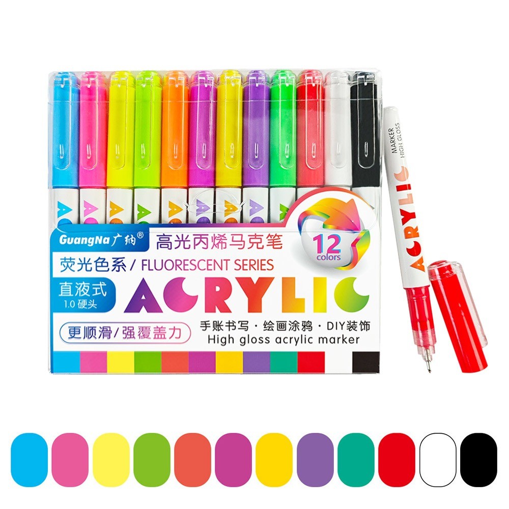 Kit 12 Caneta de Gel Acrílico Marcadores Fluorescente GuangNa
