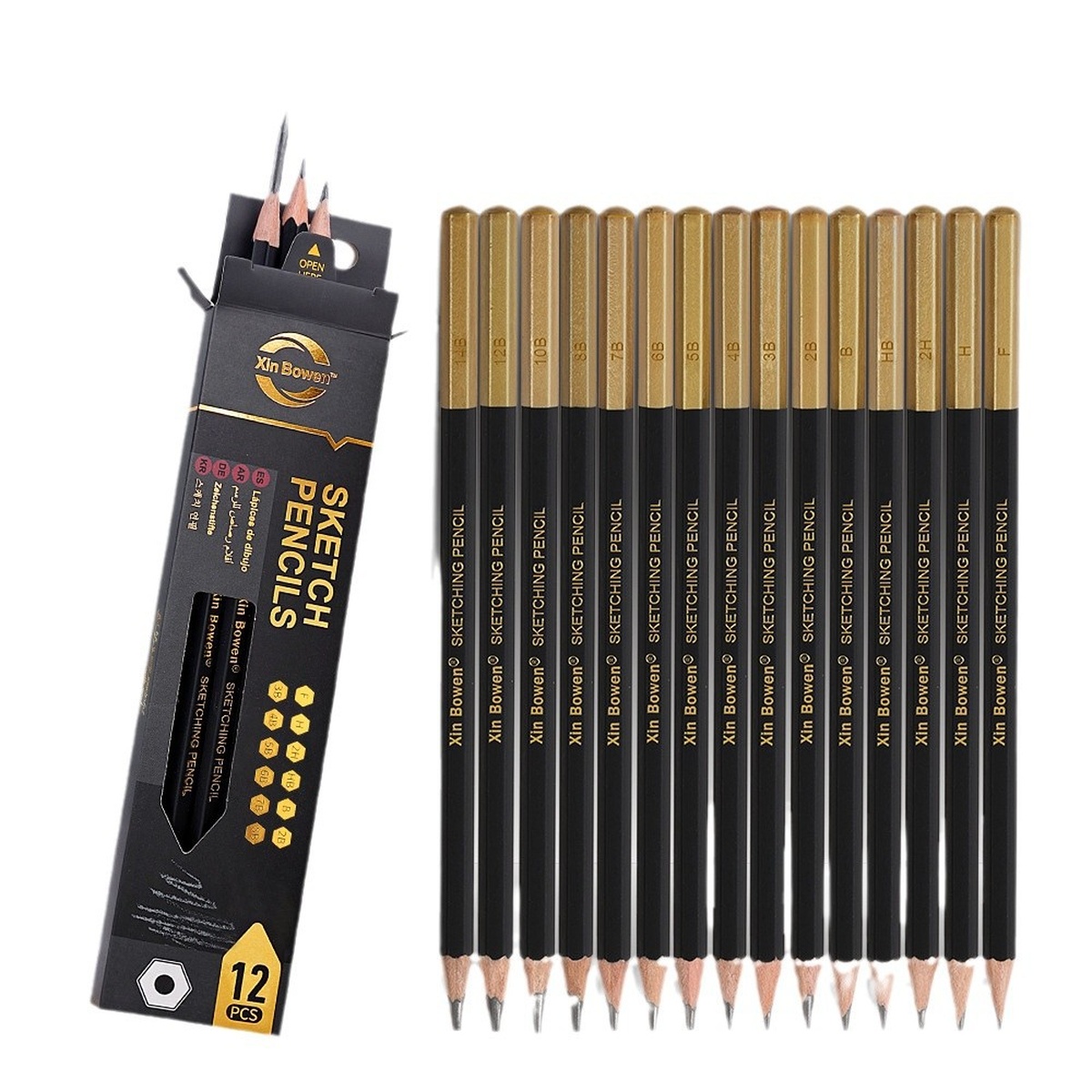 Kit 12 Lápis Preto Desenho Arte Esboço Croqui Xin Bowen