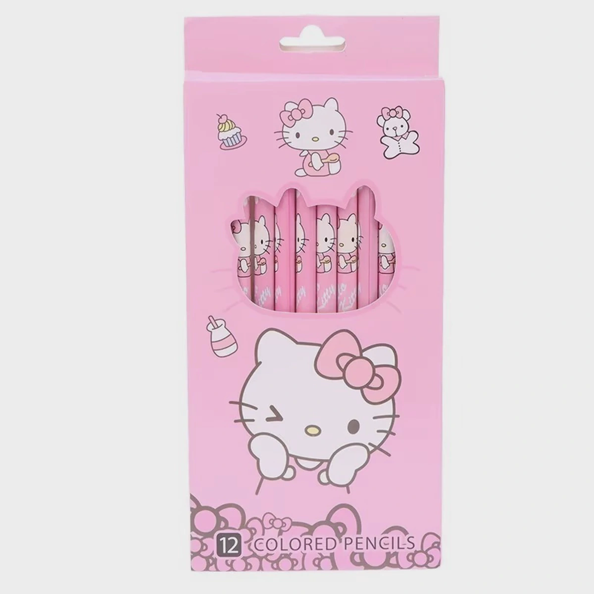 Kit 12 Lápis de Cor Coloridos Desenho Pintura Arte Hello Kitty