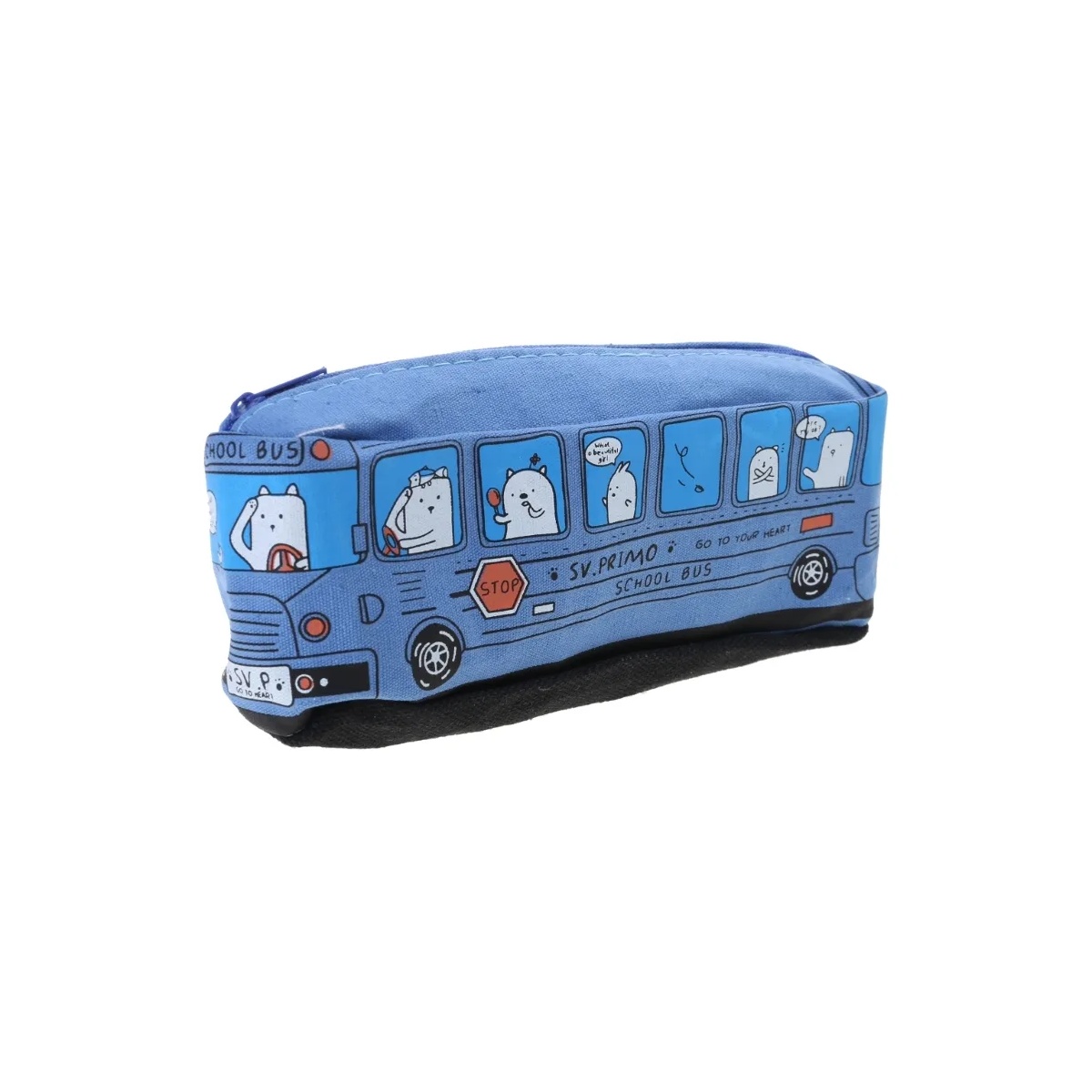 Estojo para Lápis Caneta Azul Modelo Ônibus Estudantes