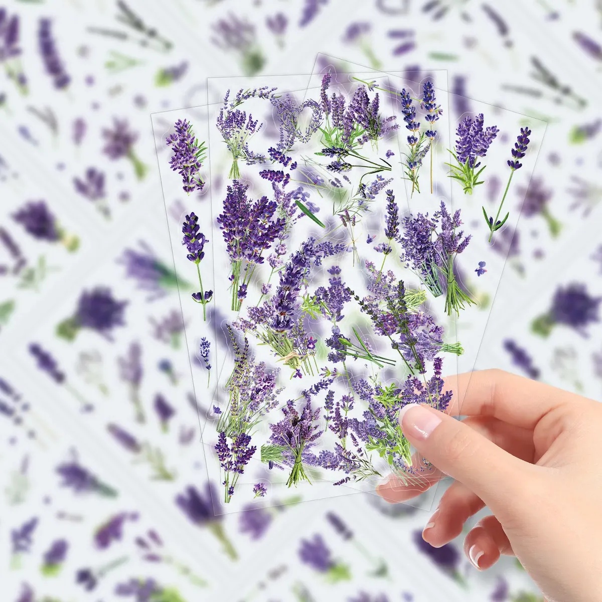 Kit 06 Folhas Decalque Adesivo Lavanda Impermeável Decoração