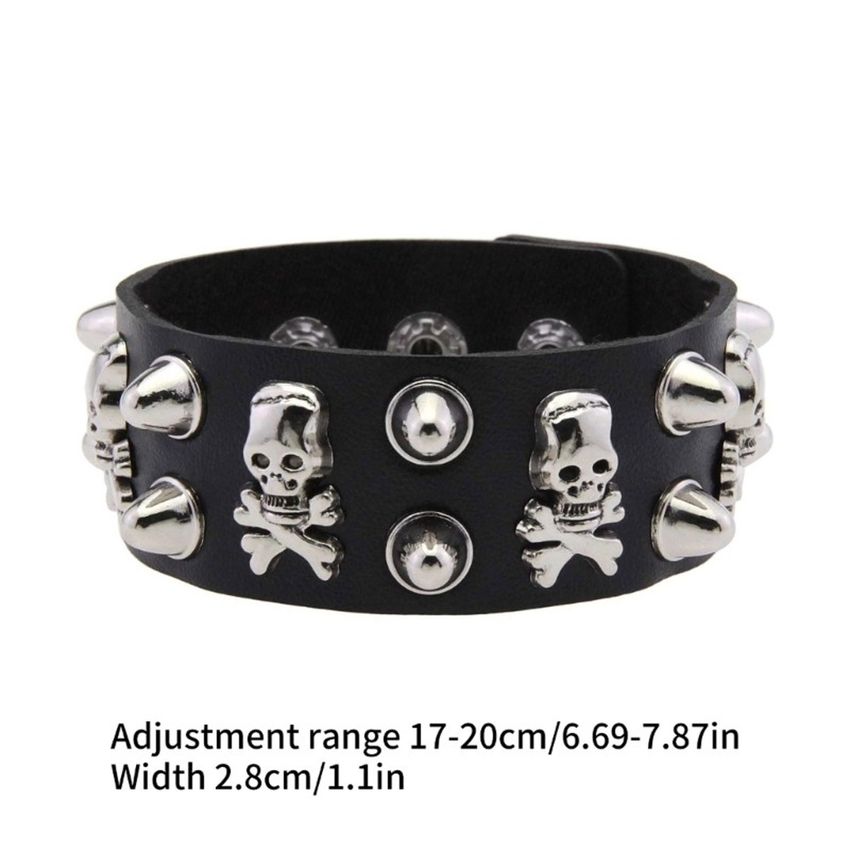 Pulseira Larga Courino Preta Entusiastas Punk Caveira